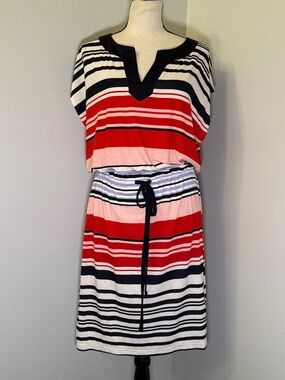Charlie Paige NWT Striped Dress S/M Red Blue White Casual Summer Elastic Waist